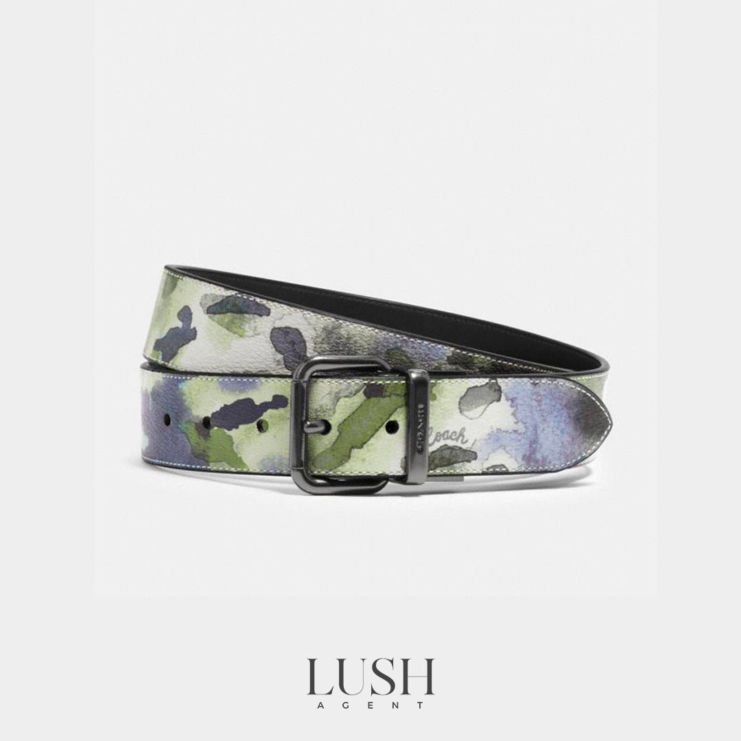 Coach Harness Buckle Cut-To-Size Reversible Belt With Watercolor Script Print, 38mm - LushAgent